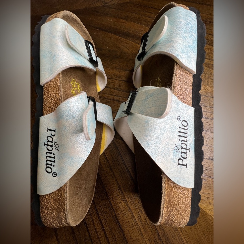 Birkenstock Papillio Sydney Sandals Ice Cold Blue Leather Women’s 8 Cork Footbed - Picture 6 of 6
